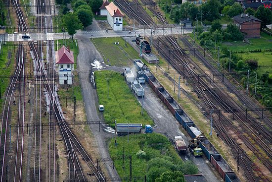 Lotnicze. PL, warm -maz. Wezel kolejowy w Korszach.
